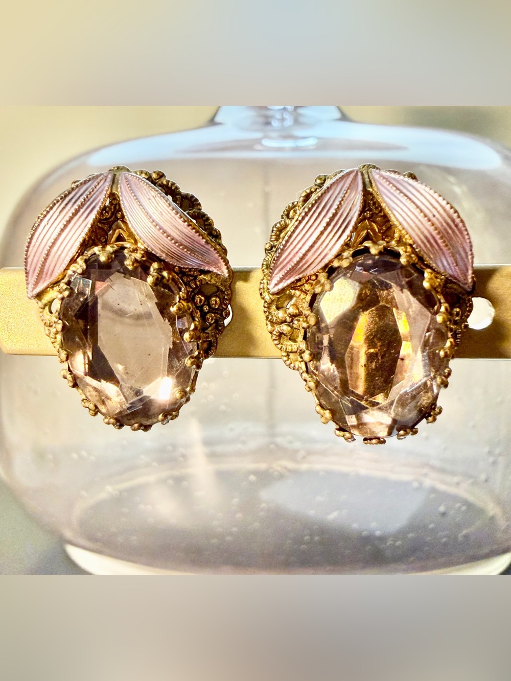 Vintage Mid Century Purple Gold Tone West German Clip On Earrings